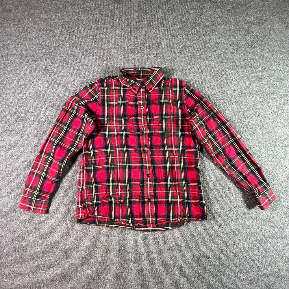 L.L. Bean Flannel Shirt Mens Small Red Black Plaid Button Front Casual Workwear